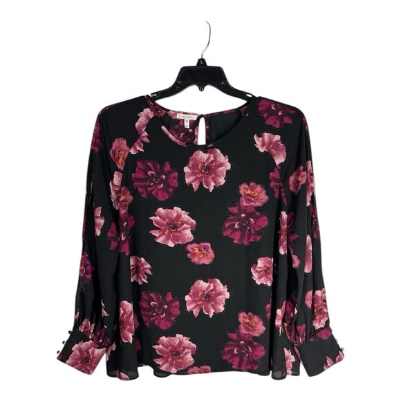 Maurices Tops - Maurices XL Black Pink Boho Floral Open Slit Cuffed Long Sleeve Blouse Career